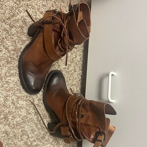 Vince Camuto Cognac Leather Moto Boots